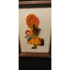 Framed Vintage 1973 Jiffy SUNSET Needlepoint Embroidery Crewel Travelin #706